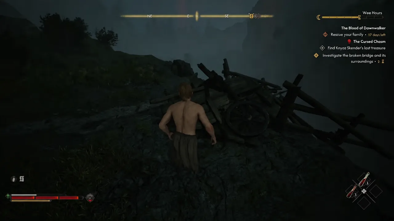 Quest objective reading Investigate the broken bridge and its surroundings near the wreckage