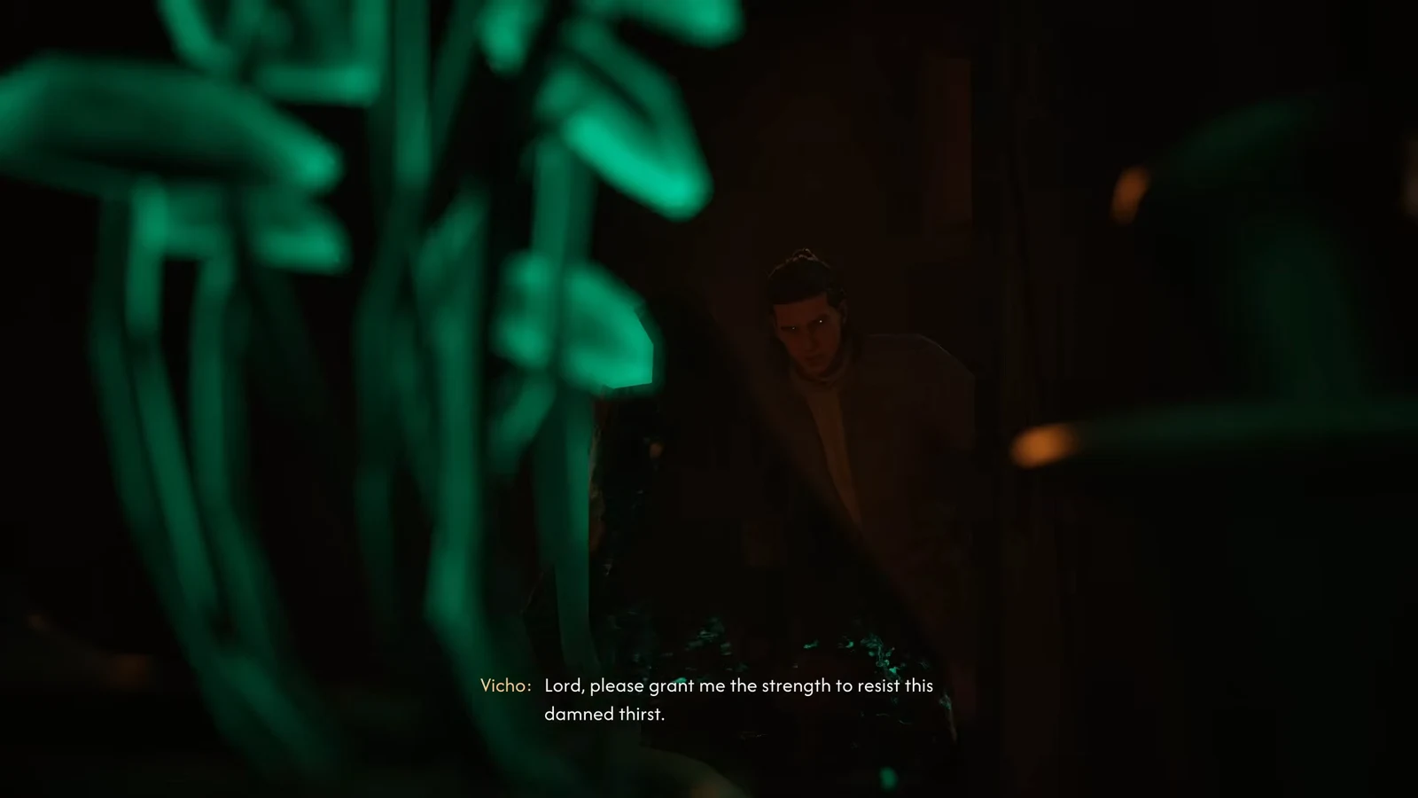Coen talking to Vicho inside Vicho's Emporium with the dialogue wheel open