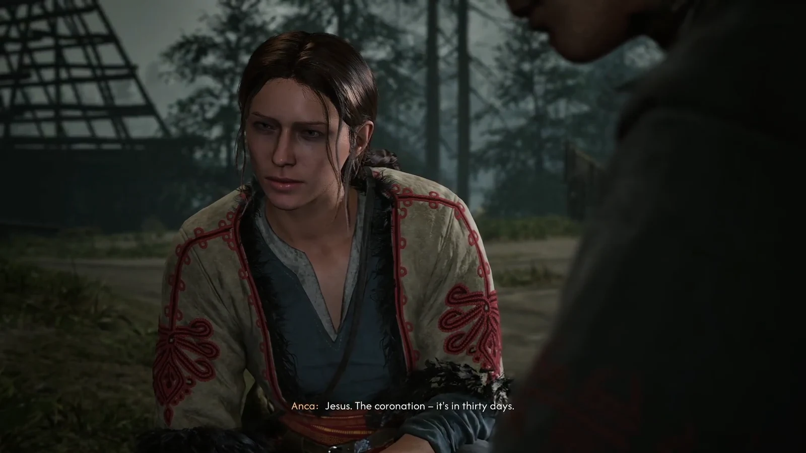 Anca in cutscene telling Coen the coronation is in thirty days