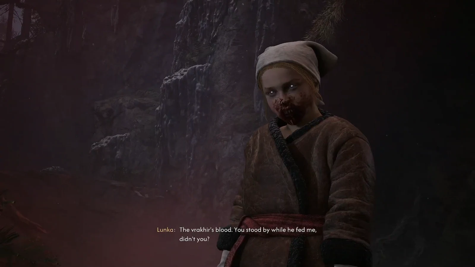 Lunka telling Coen he stood by while the vrakhir fed on her