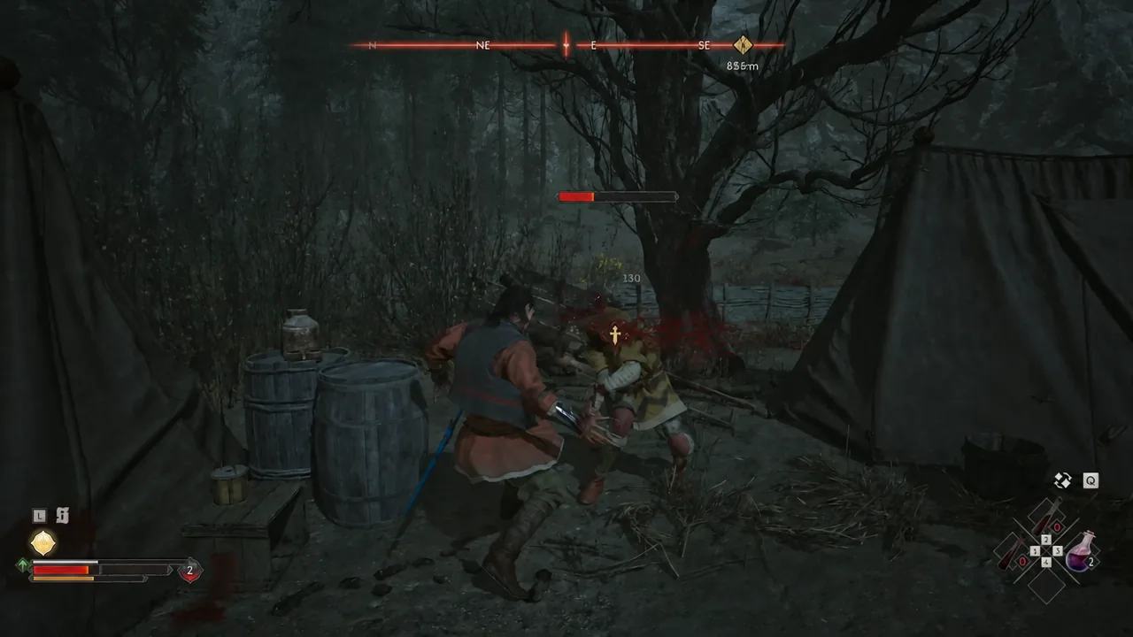 Coen striking the last remaining soldier as the enemy health bar drops