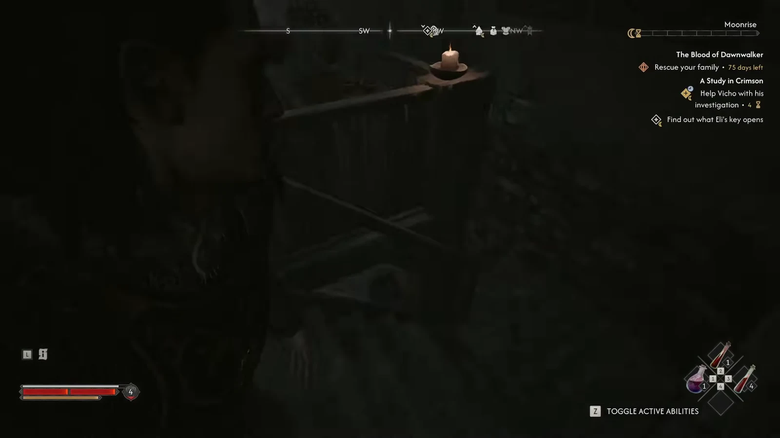 Objective list on the HUD inside the candlelit jeweller's house after opening the chest