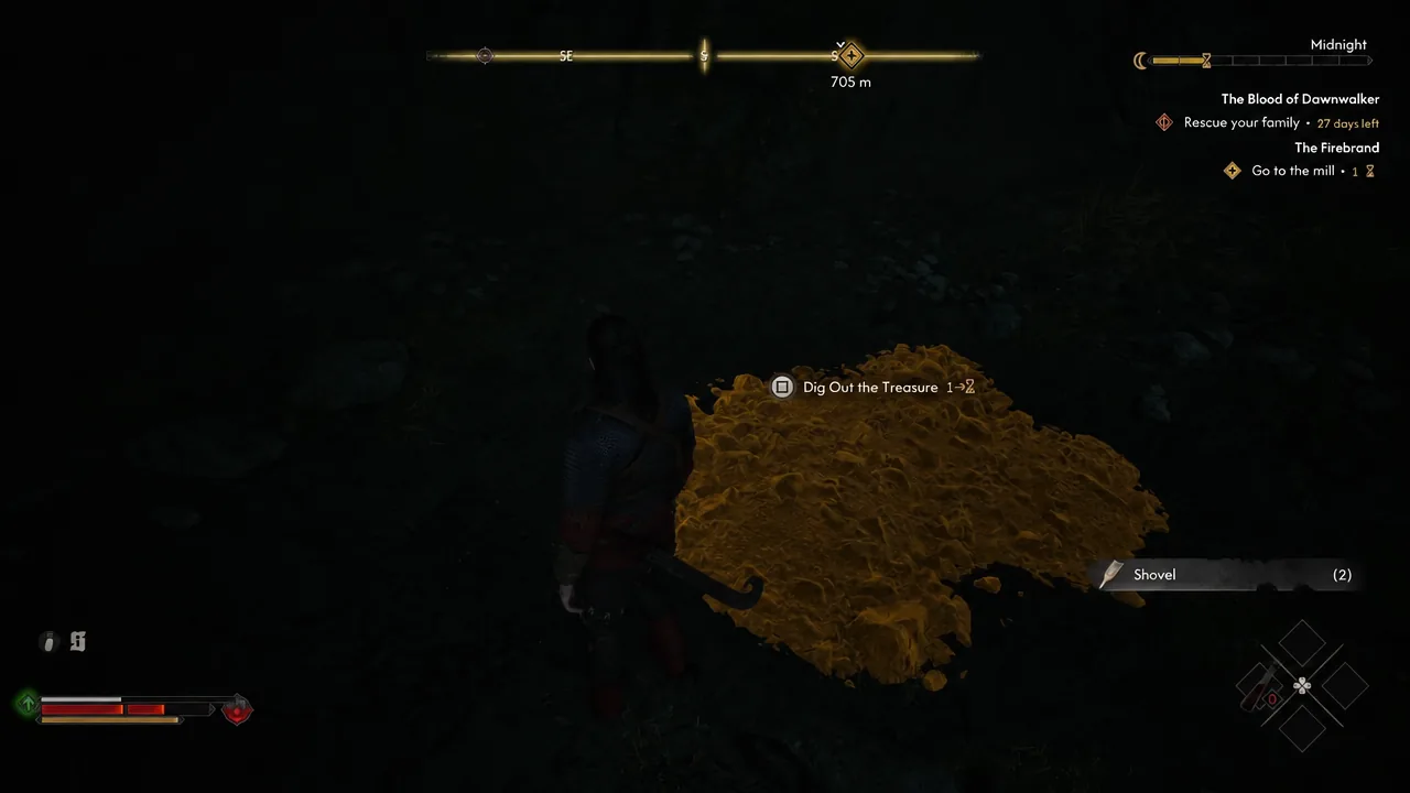 Dig Out the Treasure prompt on screen at the buried chest