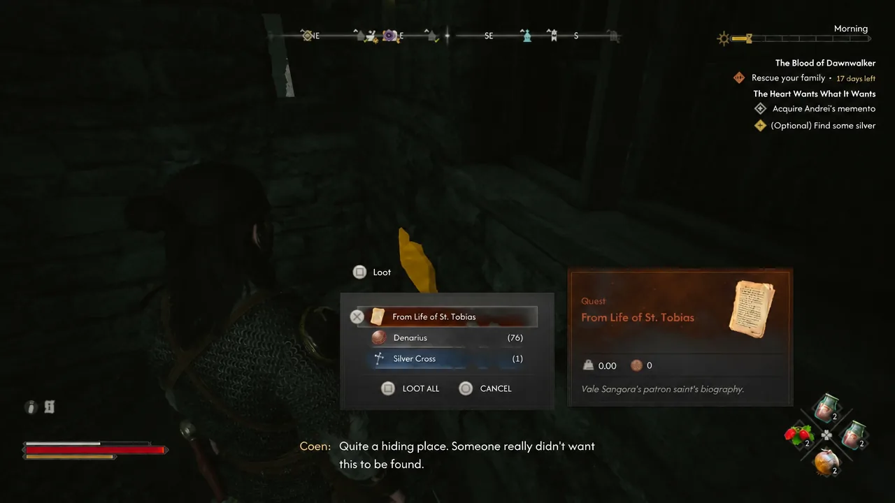 Wall niche loot menu with From Life of St. Tobias selected