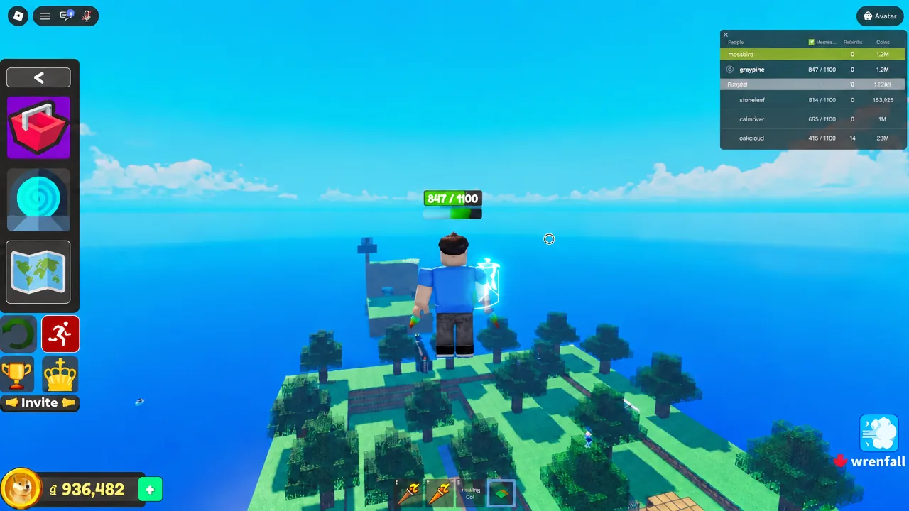 People leaderboard panel open while the avatar looks out over one of the map's islands