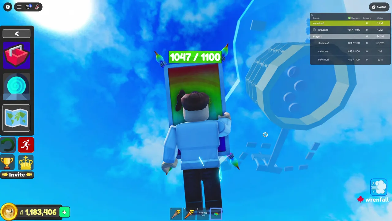 Player equipping the fourth hotbar item while standing in front of a large portal