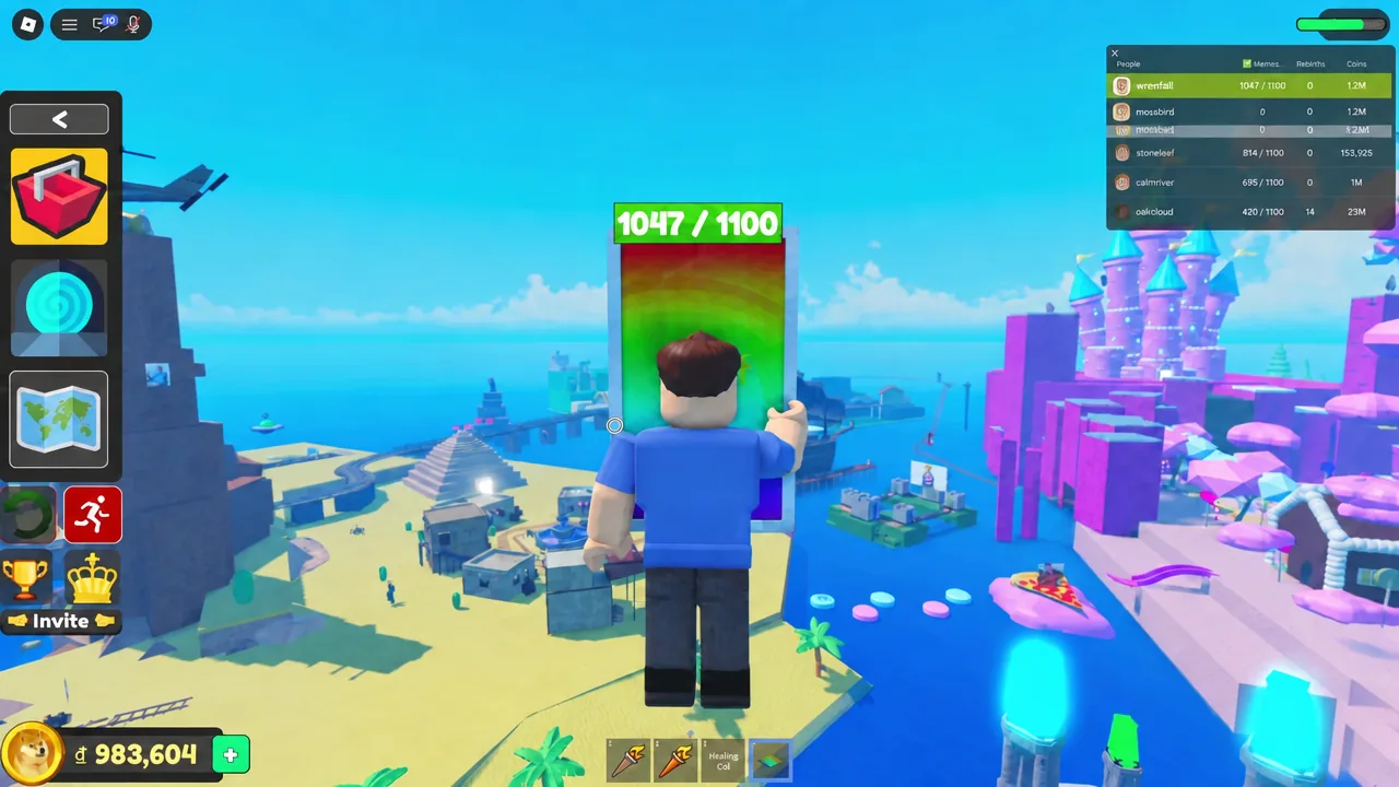 Progress counter reading 1047 of 1100 as the player stands at a glowing portal