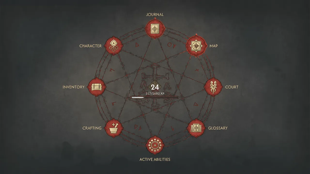 Radial menu open in-game with the Journal option highlighted at the top