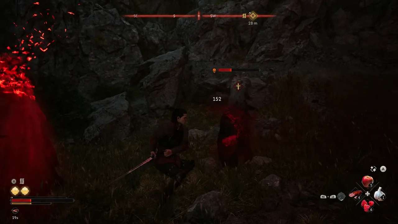 Sword attack landing on a marked Vidmo with its health bar visible on screen