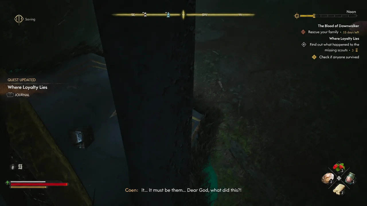 Quest Updated notification adding Where Loyalty Lies to the journal, with objectives listed in the tracker