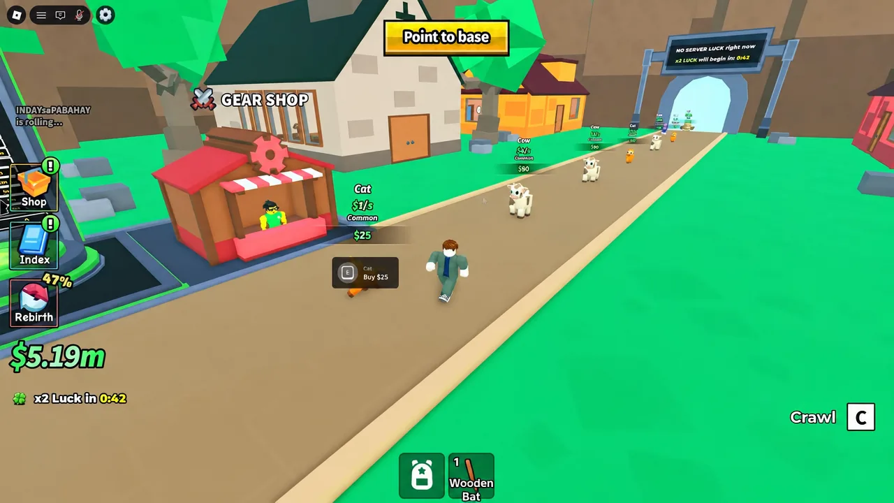 Gameplay prompt highlighting the E-key action to buy the $25 Cat pet