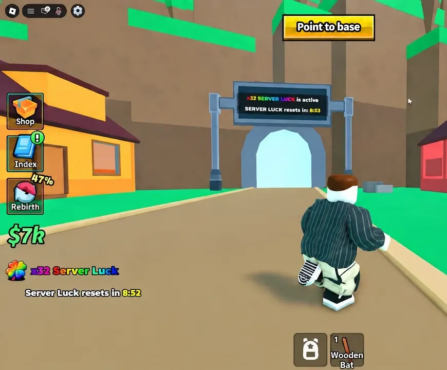The Point to base objective banner on screen as the avatar walks toward the base entrance