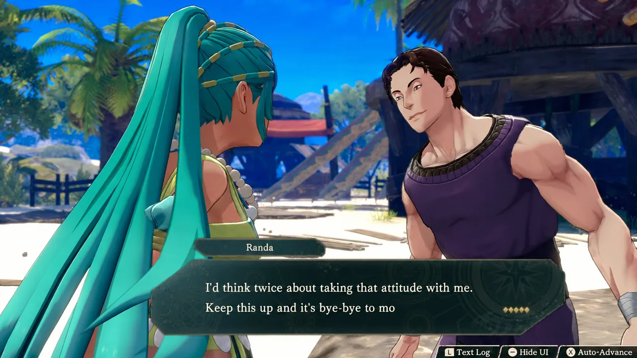 Randa's dialogue box during the confrontation on the beach