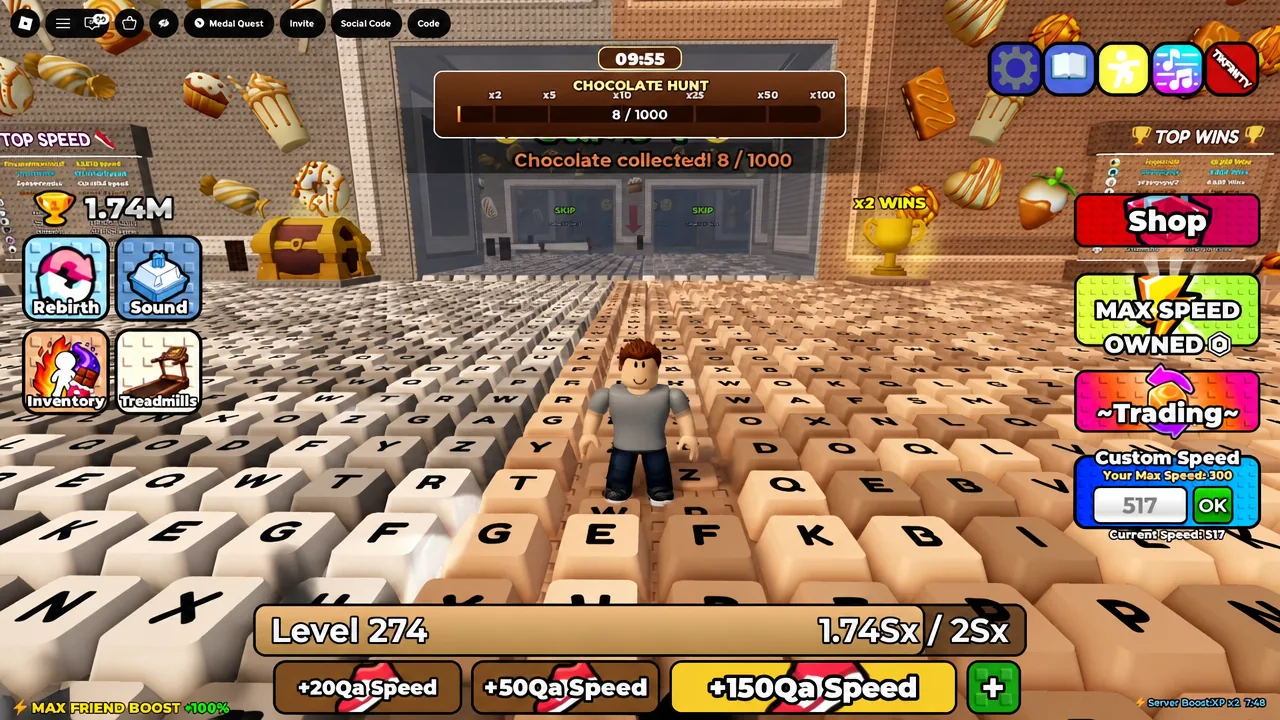 Chocolate Hunt progress panel showing 8 of 1000 chocolates collected during the event