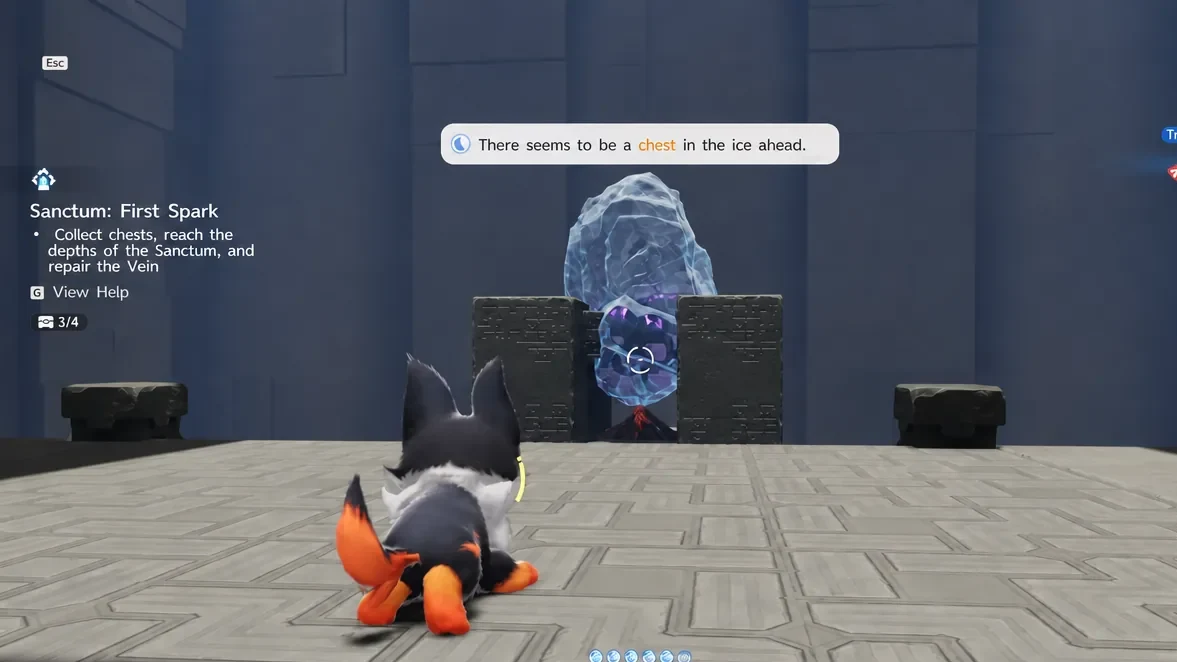 Player aiming Fire Bolt at a chest frozen inside a block of ice