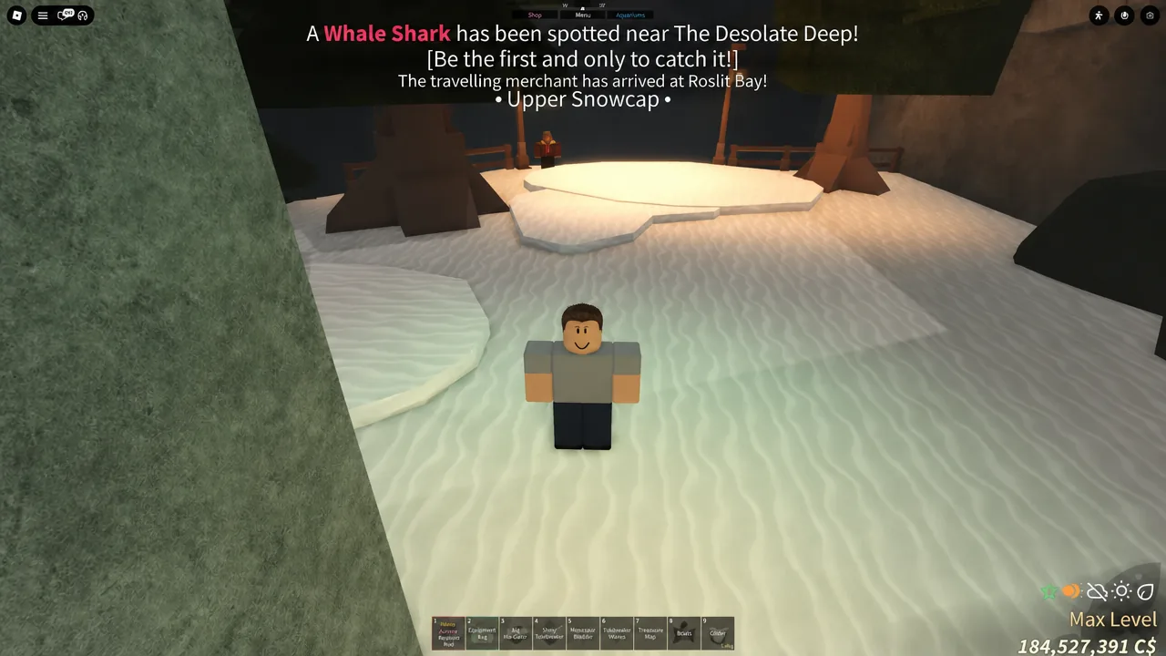Opening the game menu from the top-left button to travel back to Skyrest Island.