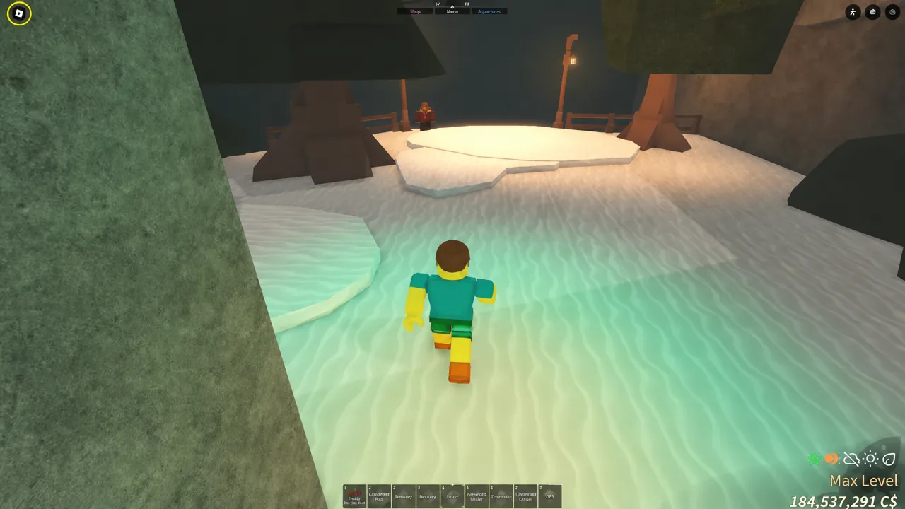 Fisch gameplay screen with the Menu button in the top-left corner selected