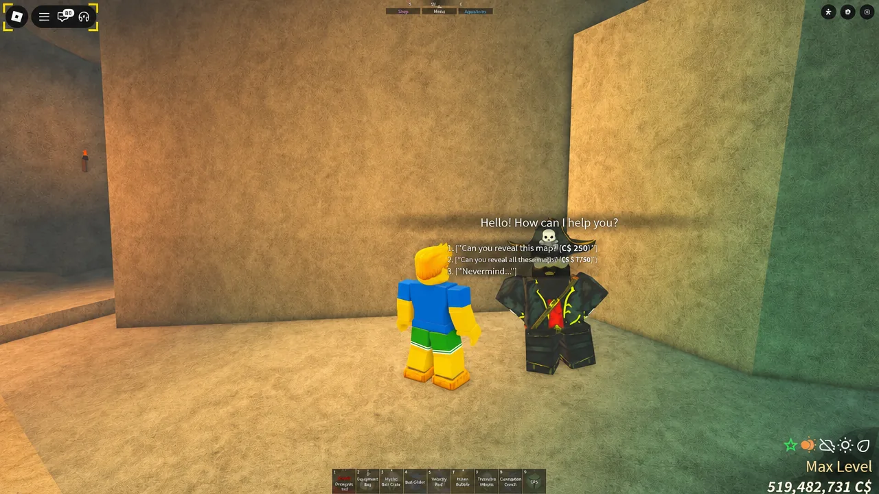 Snowy Snowcap Island area in Fisch where Gisli asks for help finding his lost rod
