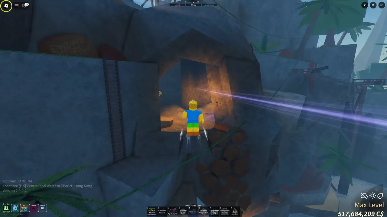 Player inside a cave area in Fisch while collecting one of the door crystals