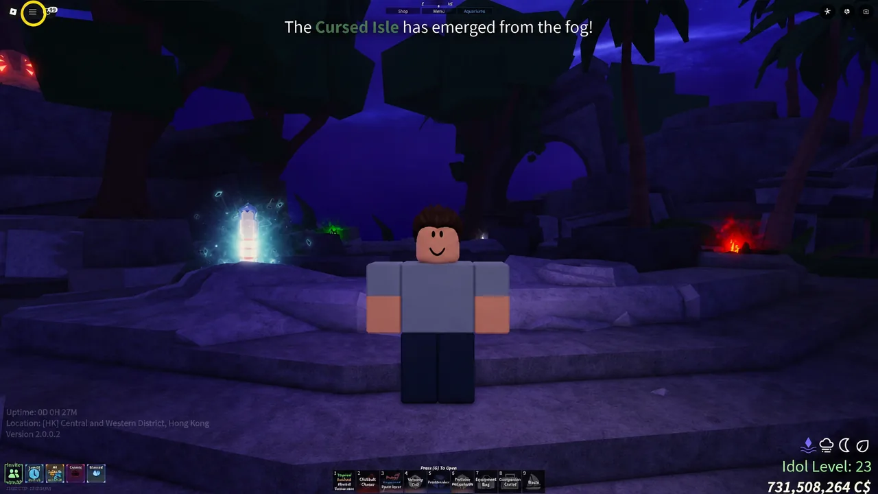 A Cursed Isle notification appearing on screen during a session.
