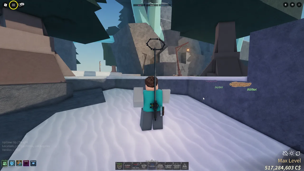 Player standing in the snow on Snowcap Island next to another character