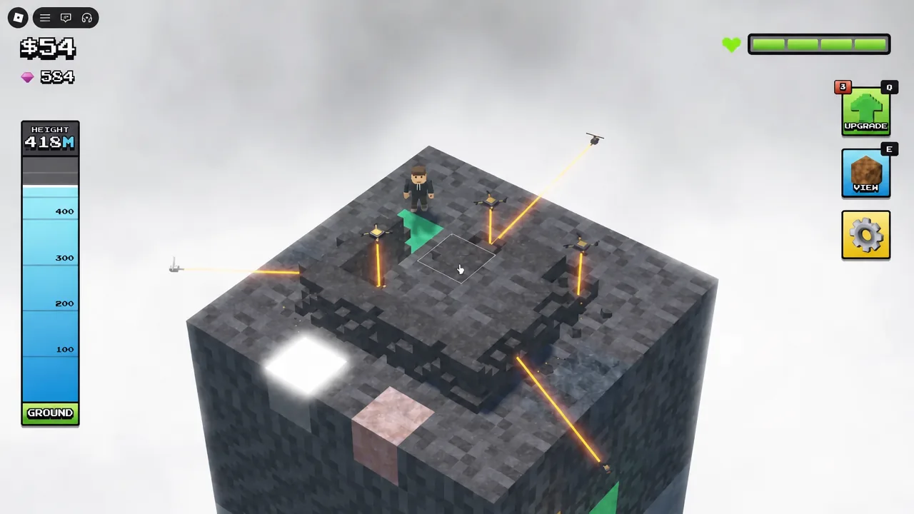 A single outlined platform tile highlighted as the player targets it near the bottom layers