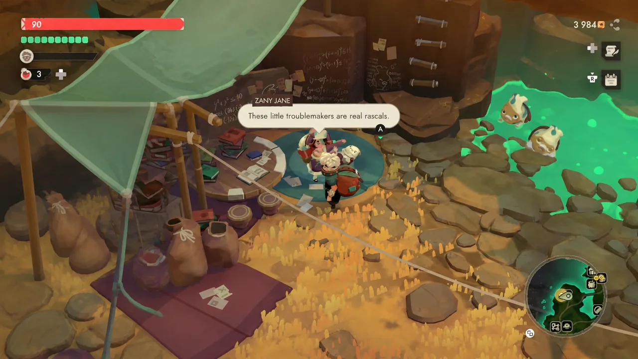 Zany Jane dialogue box with the advance-conversation button prompt on screen