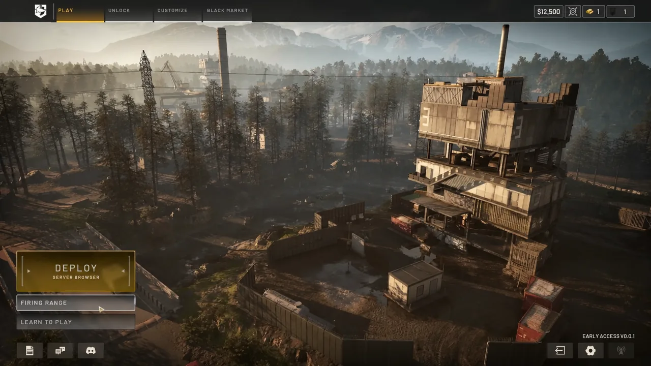 Play screen with the Firing Range option highlighted by the cursor