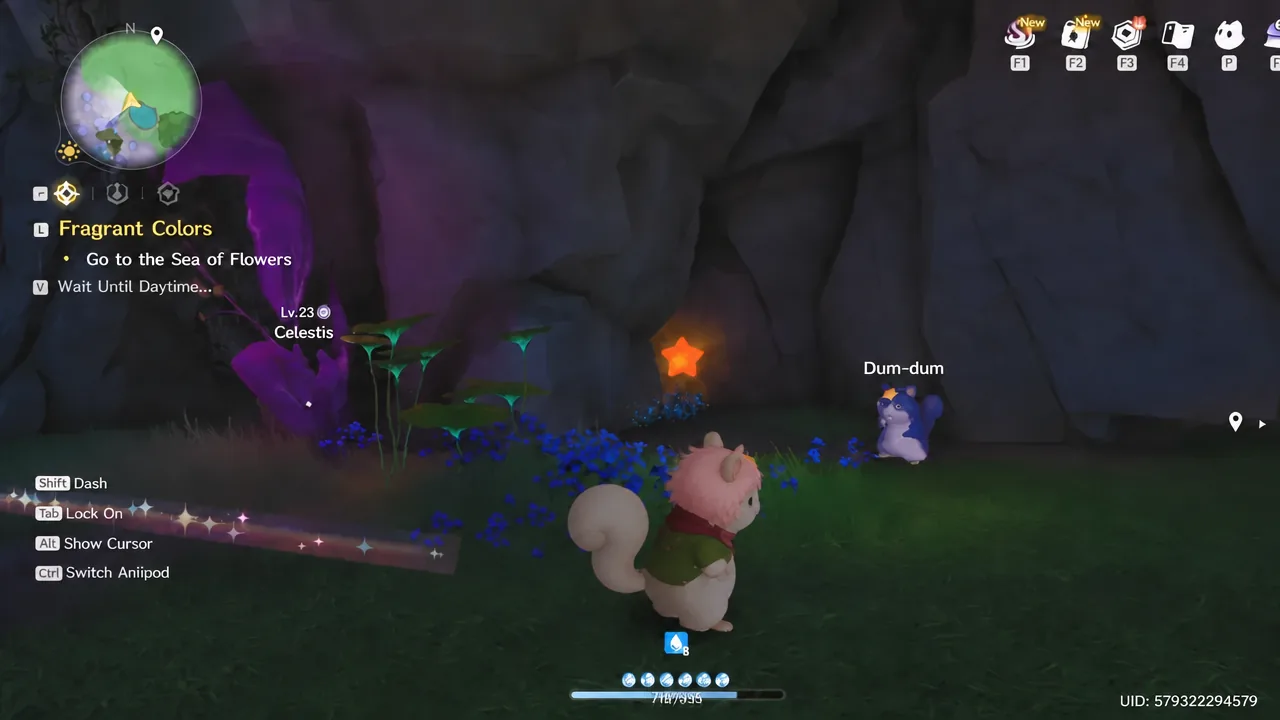 Quest panel showing the current objective while the player stands still waiting