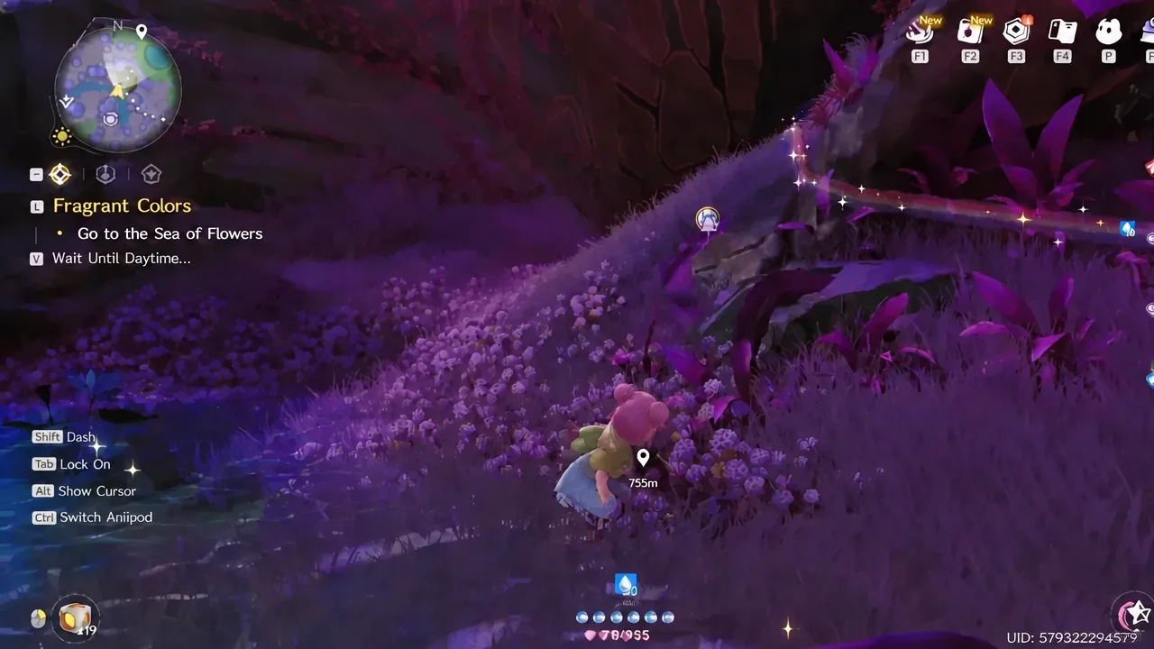 Aniimo quest tracker on the right of the screen while the player runs toward the marked objective