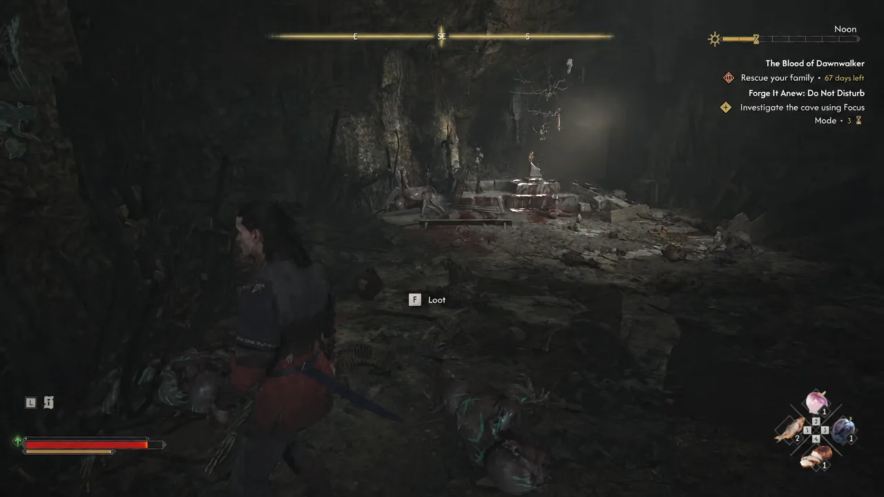 Loot prompt on an item lying in the kobold cave before the shard is collected