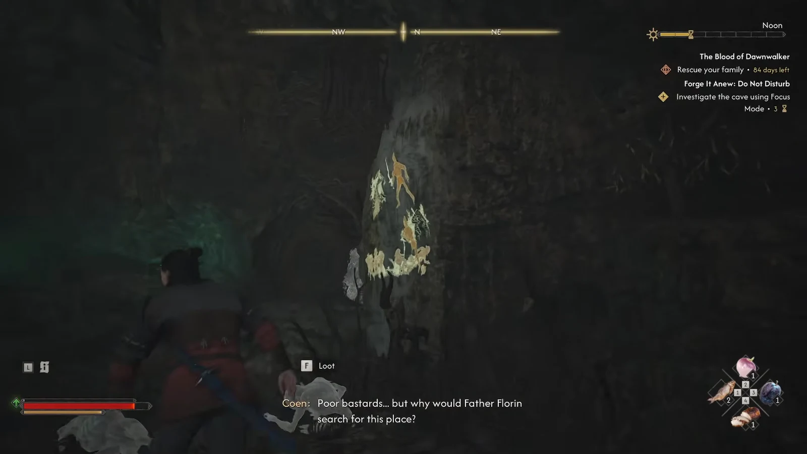 Loot prompt on a container beside the ruined shrine inside the cave