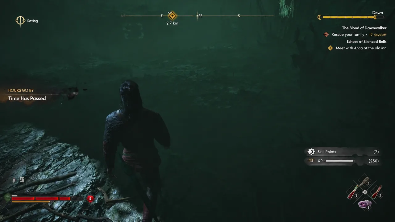 Time Has Passed notification on screen after looting the Sword Shard in the cave