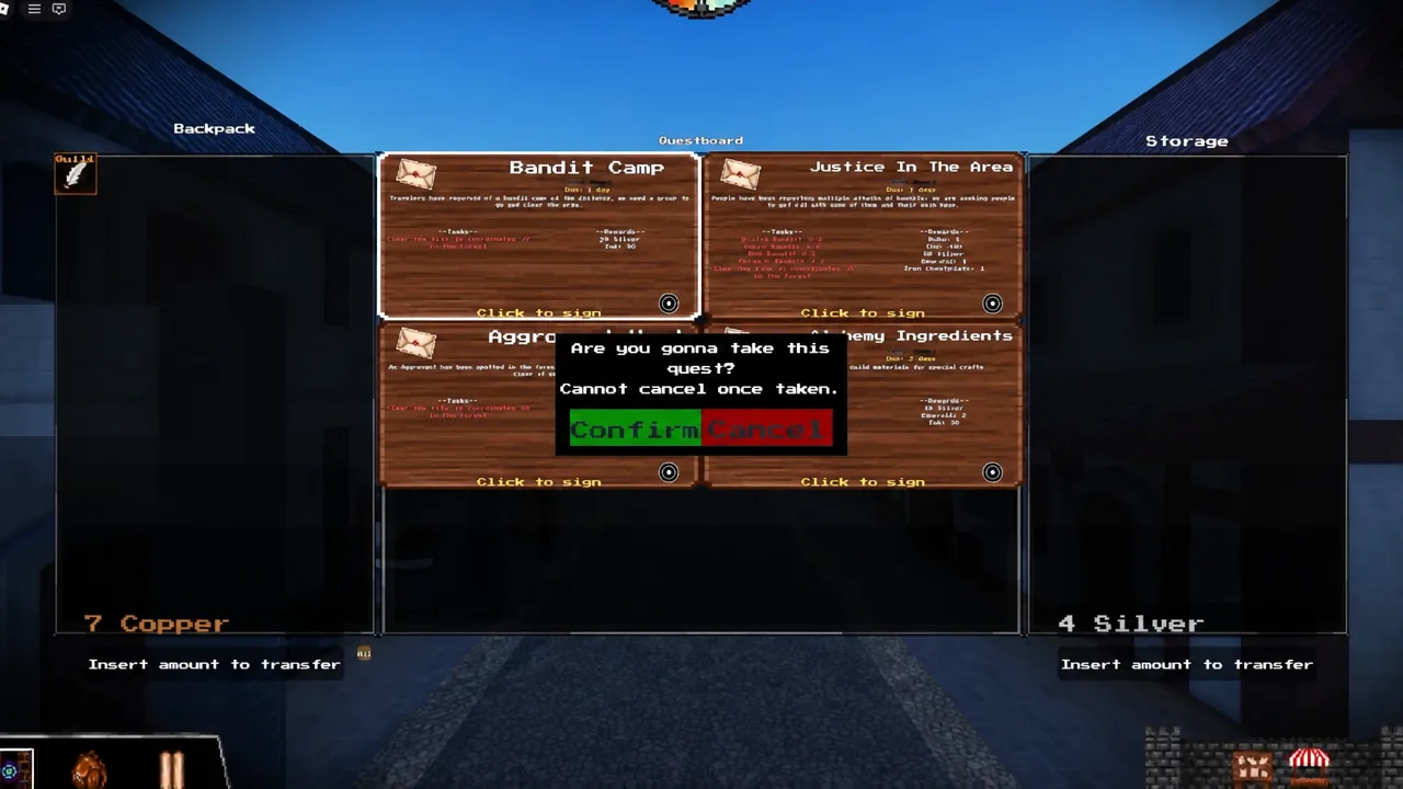 Questboard confirmation dialog with the Confirm button highlighted