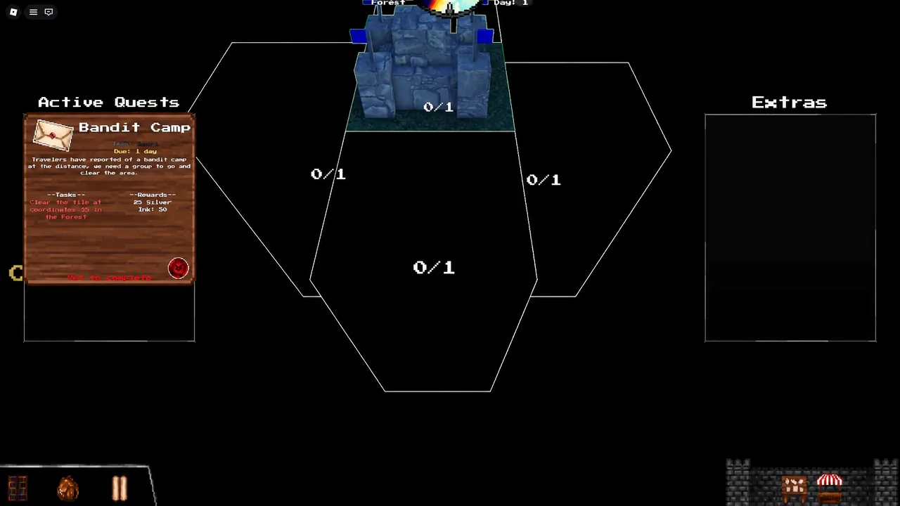 Tile-based map screen showing explorable map tiles