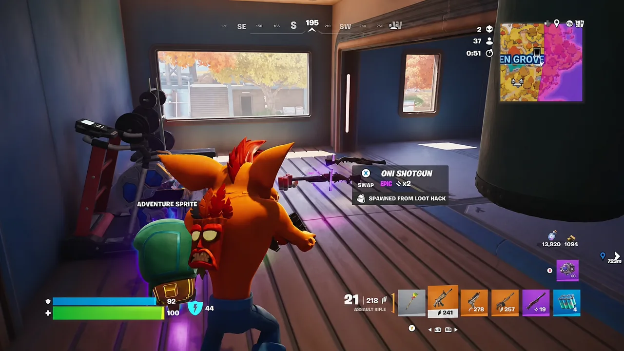 Oni Shotgun pickup prompt in Fortnite with the swap button highlighted