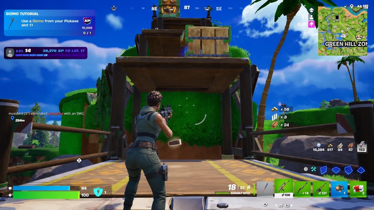 Gizmos are equipped from the Pickaxe slot rather than a weapon slot.