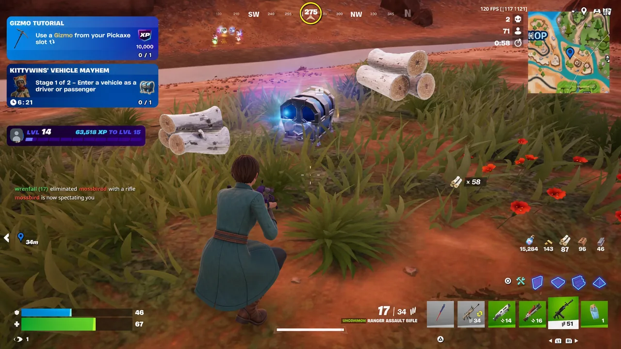Opening a chest while the Gizmo Tutorial objective sits on screen.