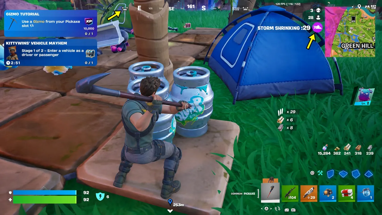 Farming Slurp barrels mid-rotation with the Gizmo objective still active.
