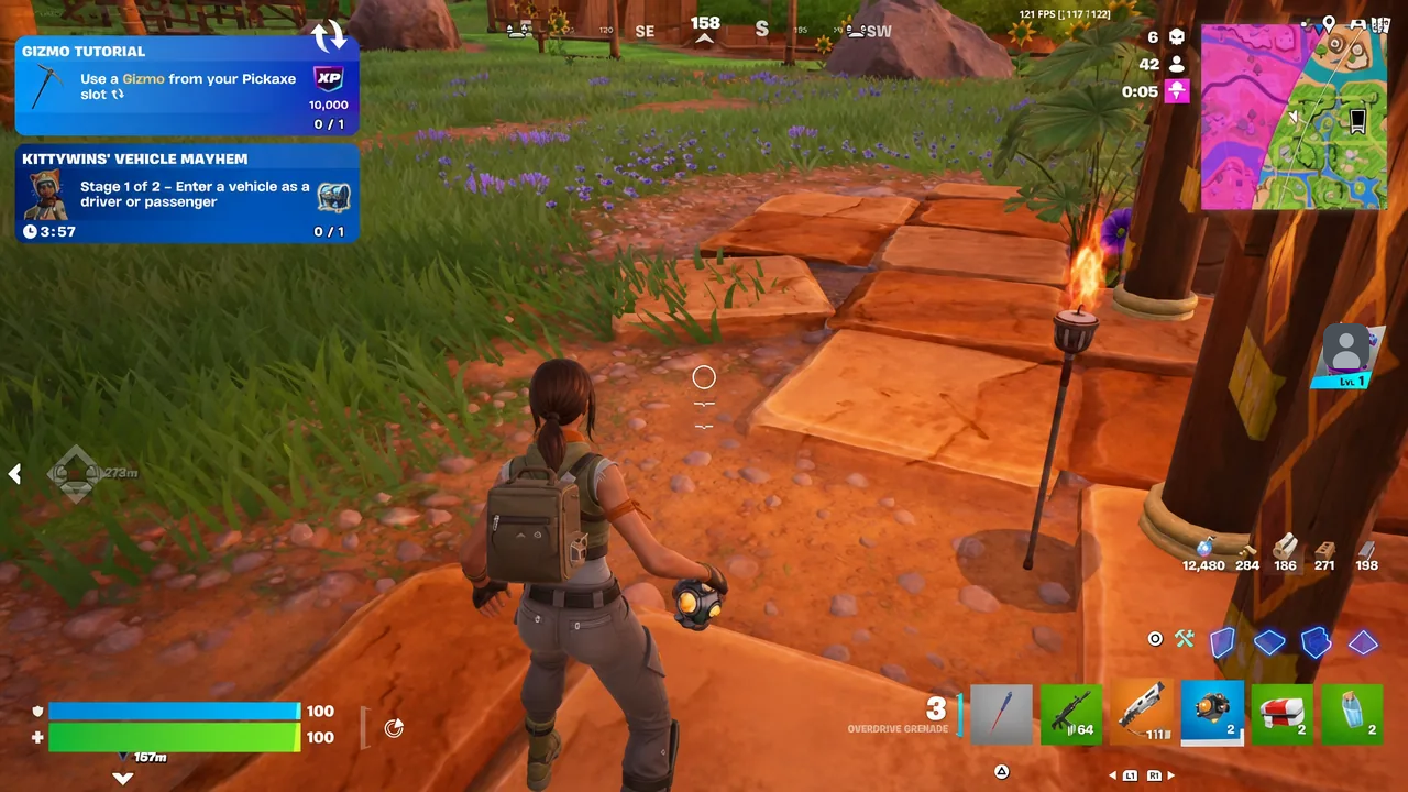 The Gizmo Tutorial objective and its 10,000 XP reward.