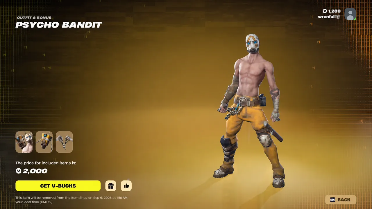The Psycho Bandit Outfit & Bonus page, the only place the Claptrap back bling and Psycho Buzz Axes are sold.
