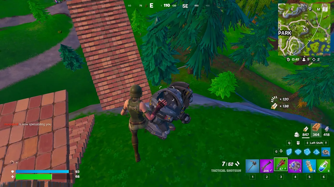 Player inside a hijacked B.R.U.T.E. mech during a late-game fight in Fortnite OG