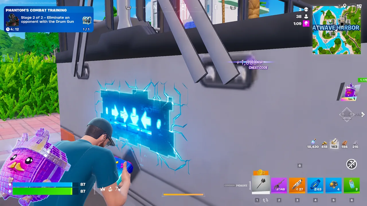 A cheat code found on a bus, entered as a directional input to spawn a Sprite.