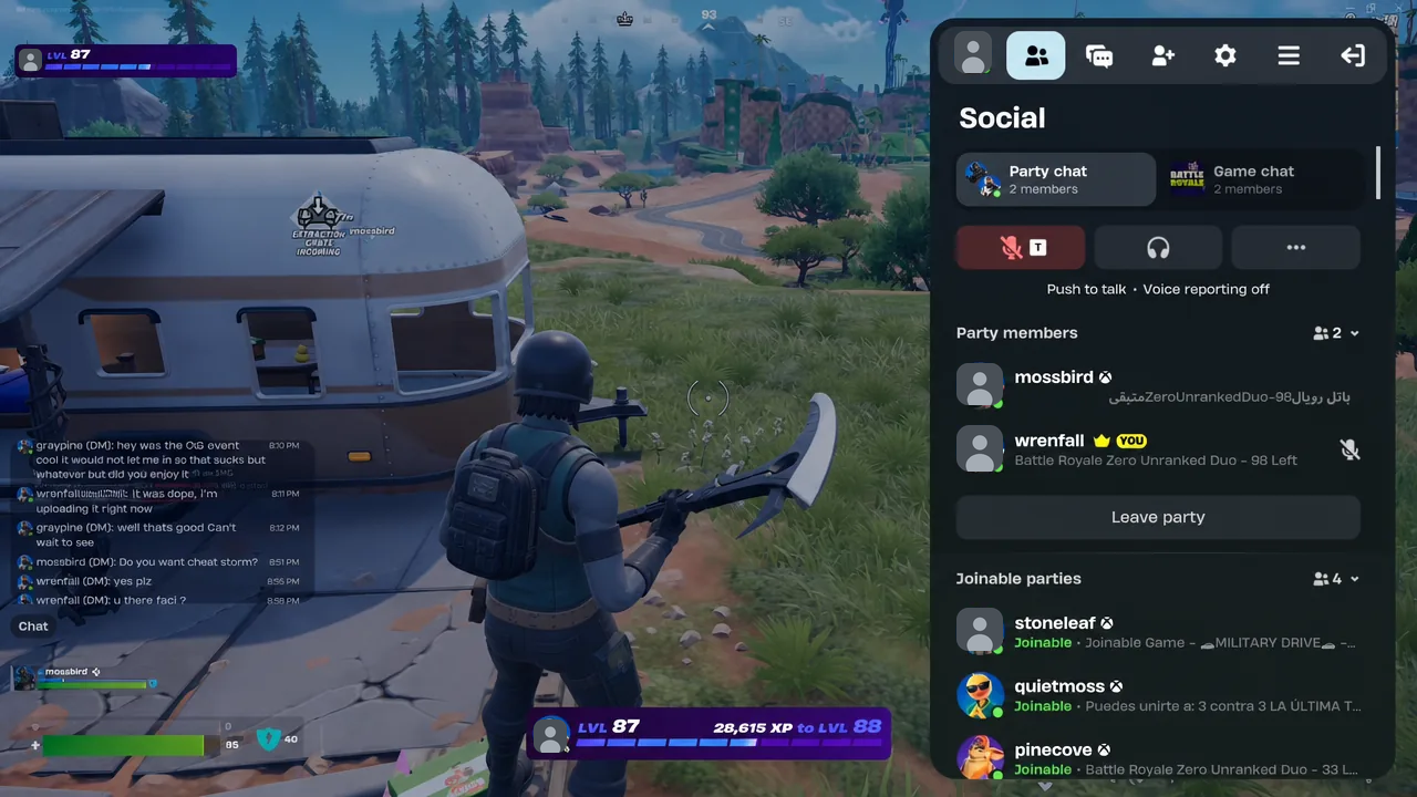 The Social screen, where you set up the party you will trade Sprites in.