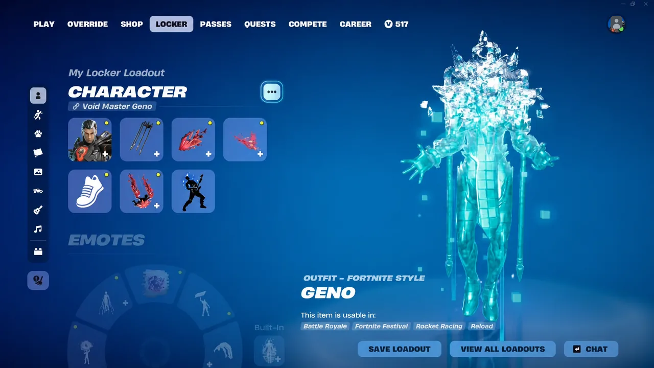 Locker character screen with an outfit selected, showing its preview and style options