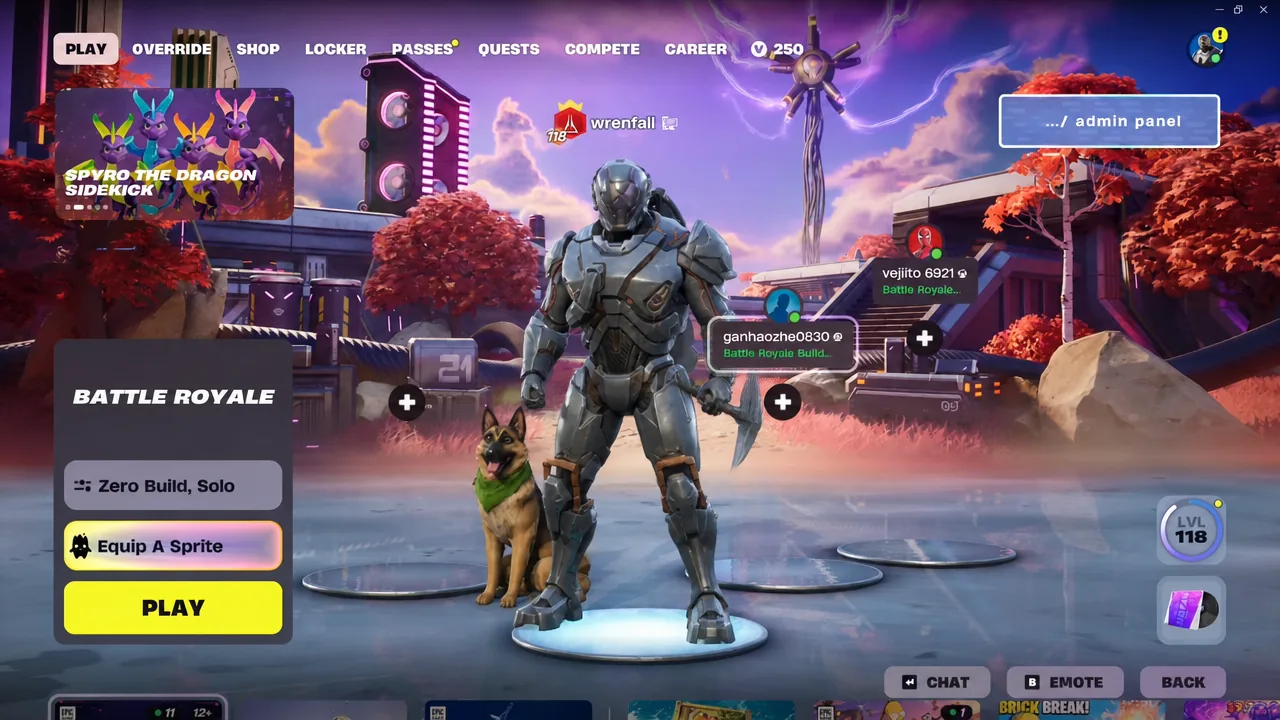Battle Royale lobby with the Equip A Sprite button highlighted for selection