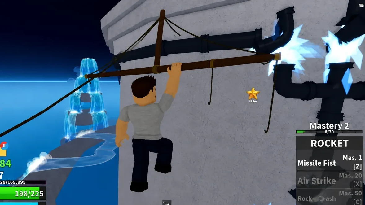 Player circling the lower part of the tower to reach the remaining pipes
