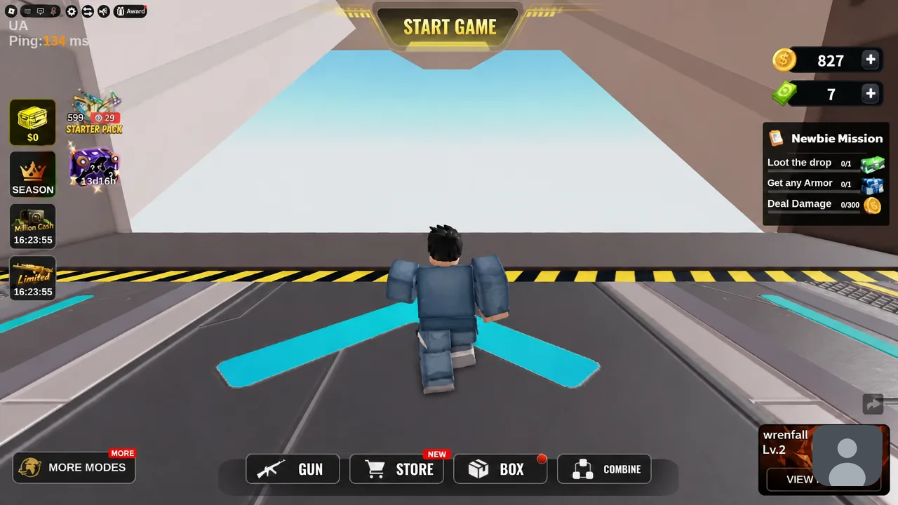Lobby platform with the START GAME button ready to press