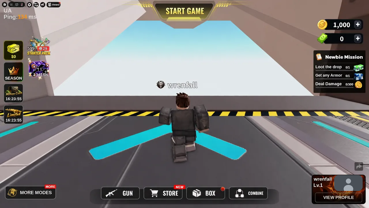 Lobby platform with the START GAME button ready to press