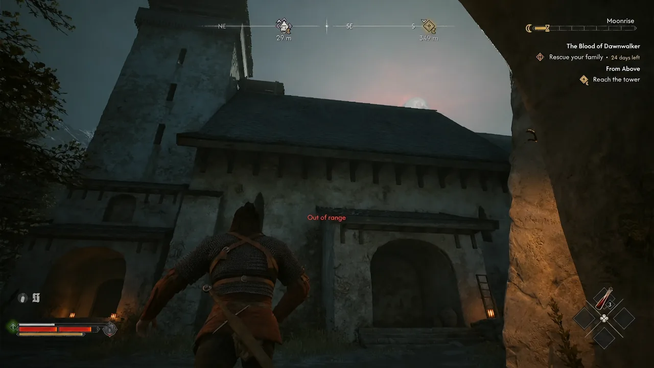 Reach the tower objective displayed on screen while Coen is still at distance from the structure